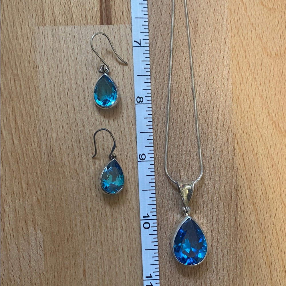 Blue Teardrop Crystal Sterling Silver Necklace and Earrings Set - Picture 5 of 5